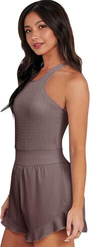Nlife Women Casual Smocked Sleeveless Rompers Summer Back Cross Boho Ruffled Shorts Jumpsuits in Saudi Arabia