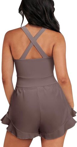 Nlife Women Casual Smocked Sleeveless Rompers Summer Back Cross Boho Ruffled Shorts Jumpsuits in Saudi Arabia
