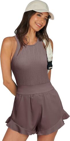 Nlife Women Casual Smocked Sleeveless Rompers Summer Back Cross Boho Ruffled Shorts Jumpsuits in Saudi Arabia