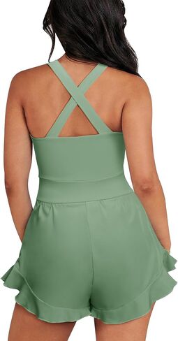 Nlife Women Casual Smocked Sleeveless Rompers Summer Back Cross Boho Ruffled Shorts Jumpsuits in Saudi Arabia