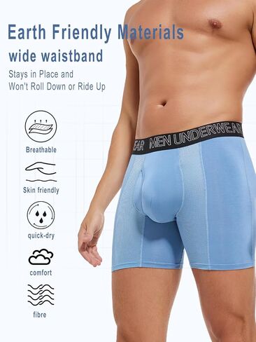 Men's 4-Pack Big & Tall L-5XL Underwear Boxer Briefs Fly,Cooling Mesh Zone, Long-leg,Moisture-Wicking Underwear Pack in Kuwait