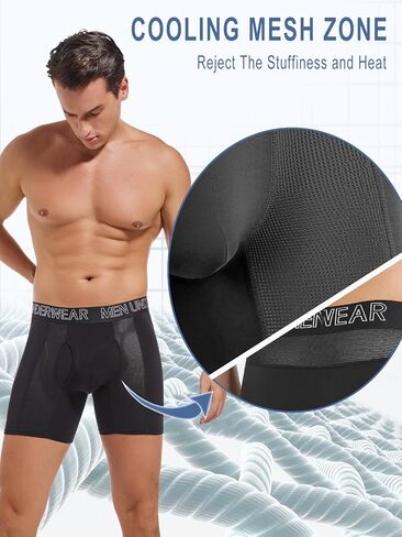 ملابس داخلية بوكسر كبيرة وطويلة L-5XL للرجال مكونة من 4 قطع، منطقة شبكية للتبريد، طويلة الساق، حزمة ملابس داخلية ماصة للرطوبة in Kuwait