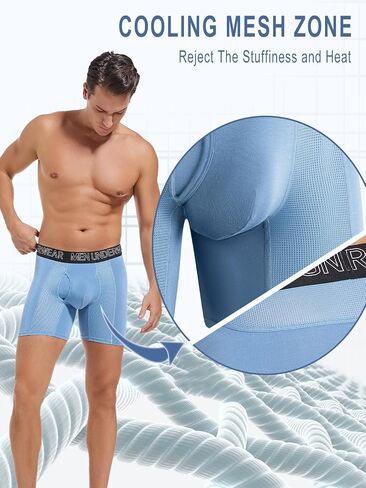Men's 4-Pack Big & Tall L-5XL Underwear Boxer Briefs Fly,Cooling Mesh Zone, Long-leg,Moisture-Wicking Underwear Pack in Kuwait