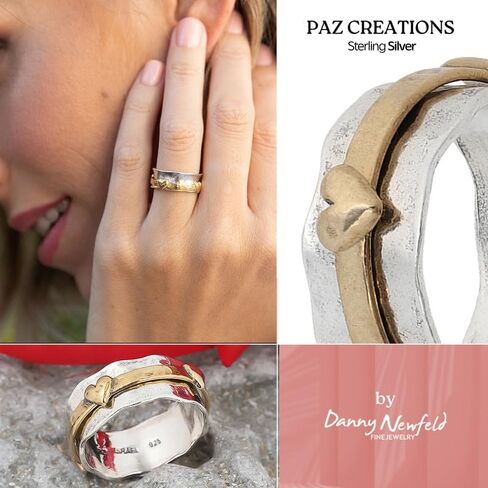 Paz Creations Women's 925 Sterling Silver Heart Spinner Ring - Boho Style Fidget Ring With Sturdy Band - Handmade Artisan Jewelry, Gift Ready For Her in Saudi Arabia