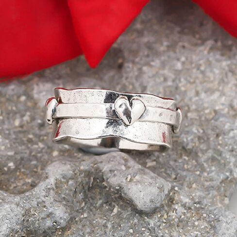 Paz Creations Women's 925 Sterling Silver Heart Spinner Ring - Boho Style Fidget Ring With Sturdy Band - Handmade Artisan Jewelry, Gift Ready For Her in Saudi Arabia
