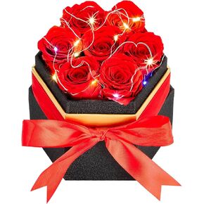 7-Piece Forever Flowers in a Box,Preserved Flowers,Eternal Rose for Valentines Day Gifts for Her, Christmas,Birthday Gifts for Women,Wife,Mom,Girlfriend - Blue