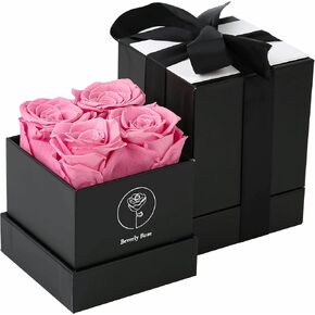 Forever Roses That Last A Year, Mothers Day Gift,Mothers Day Flowers For Delivery Prime White Preserved Roses For Delivery Prime, Eternity Roses In A Box, Real Flowers In A box Black Box 4PCS
