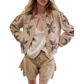 سترات نسائية خفيفة الوزن مبطنة من Kedera معطف منتفخ قصير مطرز بالورود ملابس خارجية شتوية مبطنة مع جيب in Kuwait