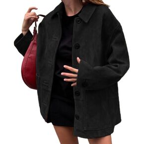 IDEALSANXUN Suede Jacket Women Fall Winter Casual Oversized Faux Leather Blazer Jackets Trench Coat Outerwear