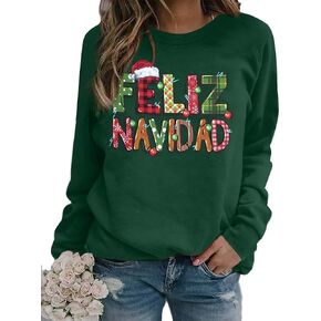 BANGELY Feliz Navidad Christmas Sweatshirt Women Ugly Mexican Bright Santa Christmas Sweater Spanish Holiday Long Sleeve Top