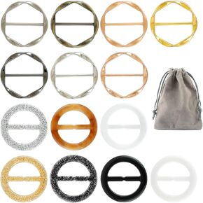 14 PCS Silk Scarf Ring Clip T-shirt Ties Clips Clothes Corner Knotted Button for Women Shirt Waist Cincher Clips Tightener and Women Fashion Metal Round Circle Shirt Clip Buckle with 1 Storage Bag