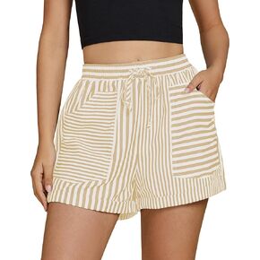 luvamia Striped Shorts for Women High Waisted Trendy Casual Pull On Drawstring Elastic Waist Beach Shorts with Pockets