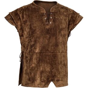 Men's Pirate Vest Viking Costume Medieval Knight leather armor Lace-up Renaissance Shirt Halloween Waistcoat