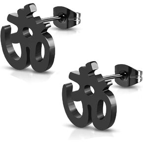 DianaL Boutique Black Sandblasted Stainless Steel Cut Out Om Ohm Aum Symbol Earrings Stud Gift Boxed Fashion Jewelry