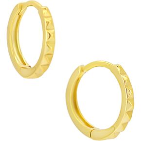 925 Sterling Silver Pyramid Edge Huggie Hoop Earrings, Sold as a Pair