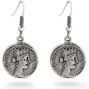 Roman Coin Earrings - Antique Silver Finish