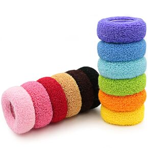 Large Stretch Terry Cloth Hair Ties and Ponytail Holders - Thick Hair Elastics, Knit Scrunchies for All Hair Types, Hair Accessories for Women, Girls, Kids (12-Pack)