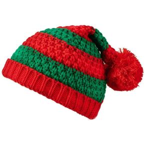 Christmas Hat Knitted Elf Hat Xmas Stripe Hat Thicken Beanie for Adults Women Man