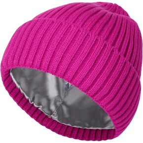 Womens Satin Lined Beanie Knit Winter Hats for Women Men Silk Lining Soft Warm Cuffed Beanie Skull Stocking Cap