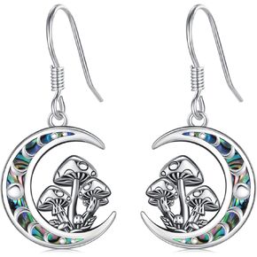 Mushroom Earrings 925 Sterling Silver Mushroom Moon Dangle Earrings Mushroom Jewelry Gifts for Women