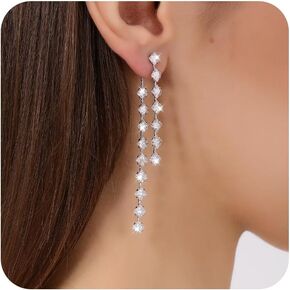 Sterling Silver Dangle Earrings for Women Trendy Cubic Zirconia Long Dangle Drop Earrings Dainty Minimalist for Prom Party Jewelry