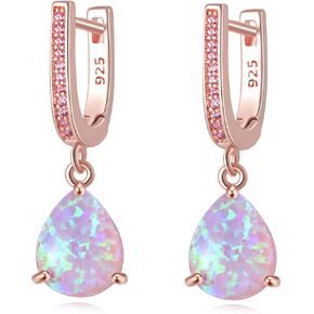 CiNily Opal Dangle Drop Earrings White Gold or Rose Gold Plated Opal Jewelry for Women Girls Wedding Earrings