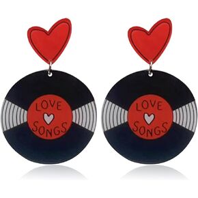 Record Earrings Retro Acrylic Rock Roll 1950's Record Dangle Earrings Vinyl Records Earrings Black Transparent Circle Dangle Earrings for Women Girls 50's Disco Party Statement Jewelry