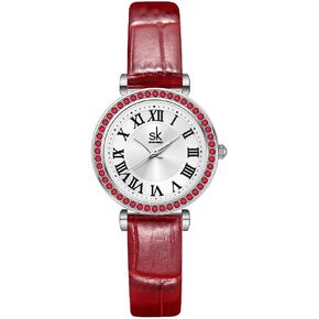 SHENGKE SK Fashion Crystal-Accented Watch for Women with Roman Numerals, Easy Read Dial Watch