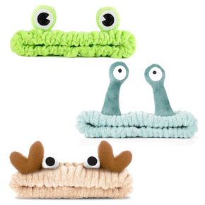 WLLHYF 3 Pack Spa Headband Face Wash Hairband Facial Makeup Head Wraps Cartoon Elastic Head Band Cute Frog Snail Crab Shower Headband Creative Hair Accessories for Beauty Skincare Sports