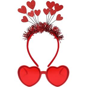Valentines Day Heart Headband and Sunglasses Costume Set - Red Valentine Headband Head Bopper Love Headpiece Hair Accessory