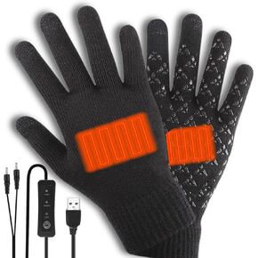 Lightweight Winter USB Electric Heated Gloves for Men Women-Touch Screen Thermal Hand Warming Black Knit Gloves
