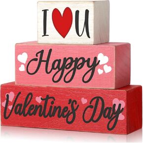 3 Pcs Farmhouse Valentine's Day Tiered Tray Decor Table Sign Pink Theme Wood Decorations Valentine's Day Centerpiece Decor for Party Gift Desk (Classic Style)