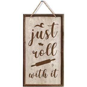 Just Roll with It,Funny Wooden Signs Carved Wooden Hanging Plaque Decorative Sayings Wooden Sign Decor for Room Bedroom Living Room 8.5x4.5 Inch