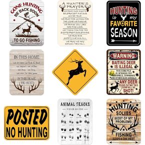 WERNNSAI Hunting Party Decorations - 9 PCS Gone Hunting Party Zone Signs Posters for Kids Deer Hunting Theme Birthday Party Supplies Man Room Wall Art Decor for Home Garden Yard Decorations