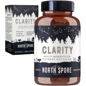 North Spore Organic Clarity High Potency Mushroom Capsules | Lions Mane, Reishi, Cordyceps Supplement | Boost Focus, Memory, Vitality, Cognitive Function | Pure Organic Extract Blend - 60ct