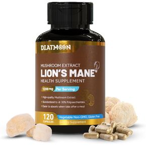 Lions Mane Supplement Capsules, Lion Mane Mushroom 1200mg, Brain & Immune Support, Non-GMO, Non-Gluten, Vegan-Friendly, Lion’s Mane Powder, 120 Count