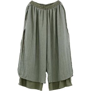LaovanIn Women's Wide Leg Capri Pants Cotton Cropped Palazzo Trousers Culottes