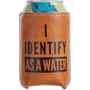 Funny Birthday Gifts for Men, Gifts for Dad Husband Hubby Boyfriend BF, Gag Gift, Retirement Gift, I Identify As A Water Faux Leather Can Cooler Sleeve