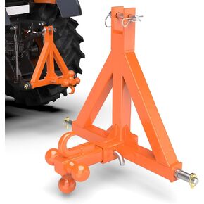 3 Point Hitch 2" Receiver with Towing Ball Hitch and Hook Heavy Duty Tractor Drawbar for Category 1 Tractor, Compatible with BX, Kubota, John Deere, NorTrac, Kioti, Yanmar