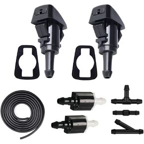 Windshield Washer Nozzles, Check valves, hose replacement for Chrysler, Dodge, Ram, Jeep models – WIper spray kit replaces 4805742AB 5113049AA 55077460AA 5303833AA 5116079AA