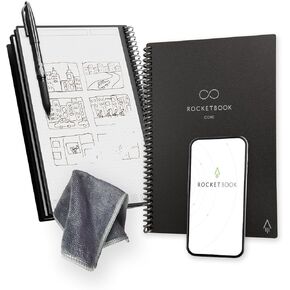 Rocketbook Core Reusable Smart Notebook | Innovative, Eco-Friendly, Digitally Connected Notebook with Cloud Sharing Capabilities | Dotted, 6" x 8.8", 36 Pg, Infinity Black, with Pen, Cloth, and App Included (Pack of 50)