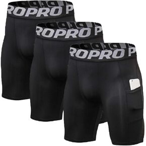 Mens Compression Running Shorts with Phone Pocket Athletic Gym Yoga Shorts Cool Dry Workout Underwear 3 Pack