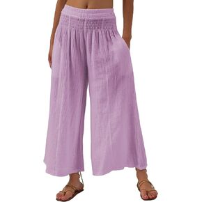 Amazhiyu Women's Cotton Gauze Wide Leg High-Waist Casual Palazzo Summer Pants in Kuwait