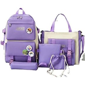Cute backpack with accessories kawaii 5PCS Set Waterproof backbags (Blue Bear)