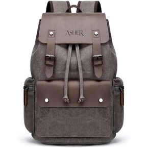 The Trevor Collection Smoky Grey and Cigar Brown 17 x 13 Inch Durable Canvas Mens, Work, Travel, Backpack, ATD66