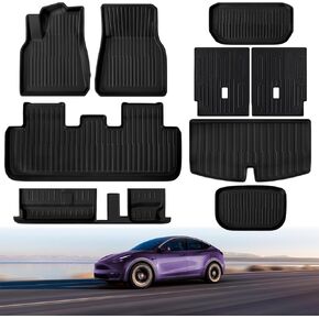 Floor Mats for Tesla Model Y 7 Seater 2025 2024-2020 Full Sets All Weather Floor Mat for Tesla Model Y Accessories 2025 2024-2020 TPE Back Seat Cover Protector Trunk Frunk Mat