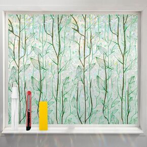 Window Privacy Film with Installation Tools Home Decorative Colored Glass Window Stickers Reusable electrostatic Window Stickers (Green Plants, 17.5 x 78.7 in)