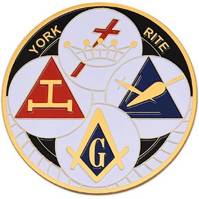 York Rite Round Masonic Auto Emblem - [White & Black][3'' Diameter]