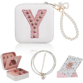 The Initial Jewelry Travel Case,Teen Girl Gifts Trendy Stuff,Bridesmaids Gifts,daughter birthday gift,personalized gifts for girls(whiteE)