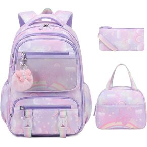 Backpack for Girls, Rainbow Butterfly Girls Backpacks with Lunch Bag Pencil Case Set, Kids Backpack Kindergarten Elementary Middle School Book Bag for Teen Girls Children Students